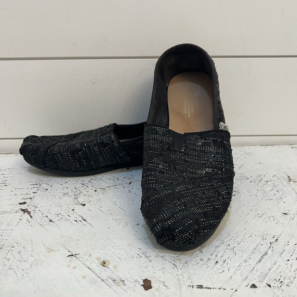 Toms Womans Size 8 Classic Sequin Glitz Loafer Slip-On Black